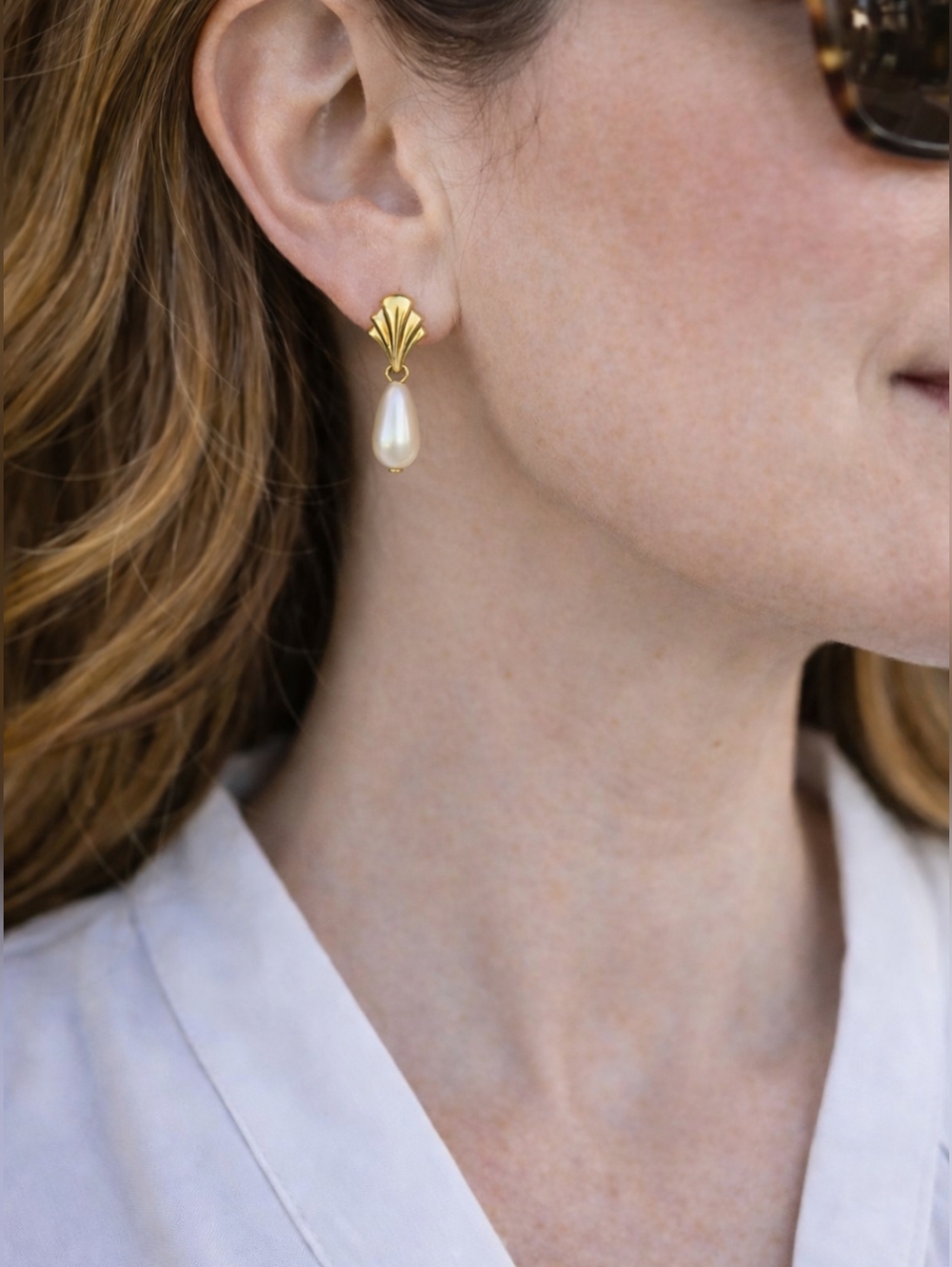 Monet Vintage Gold Tone Pearl Drop Stud Earrings